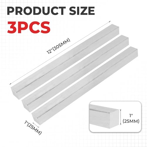 6061 Aluminum Flat Bar, 1" x 1" x 12" Rectangle Aluminum Bar Stock, T6511 Solid Mill Stock for Industrial Building, DIY Projects, Metal Crafting and Fabrication（3 Pcs ） 1" x 1" x 12" 3