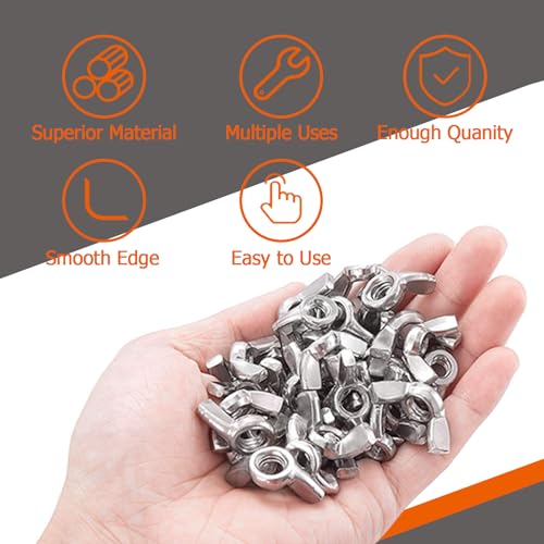 200 PCS Butterfly Wing Nuts Assortment Kit, SAE Metric 13 Sizes Carbon Steel Wing Nuts Fasteners, 1/4"-20, 5/16"-18, 3/8"-16, #6, #8, #10, M3, M4, M5, M6, M8, M10, M12