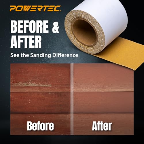 POWERTEC PSA Sandpaper Roll Set, 2-3/4" x 20 Yards (80/120/220/320 Grit, 5 Yards Each), Adhesive Backed Longboard Sanding Roll for Woodworking, Automotive, Air File & Hand Sanding Blocks (4RA1200) 4 Pack