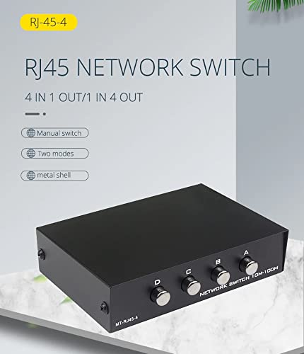 Toptekits 4 Port Way 8P8C RJ45 Network Ethernet Manual ABCD Sharing Switch Box,4 Ports Network Switch Splitter Selector Hub 4-in 1-Out or 1-in 4-Out