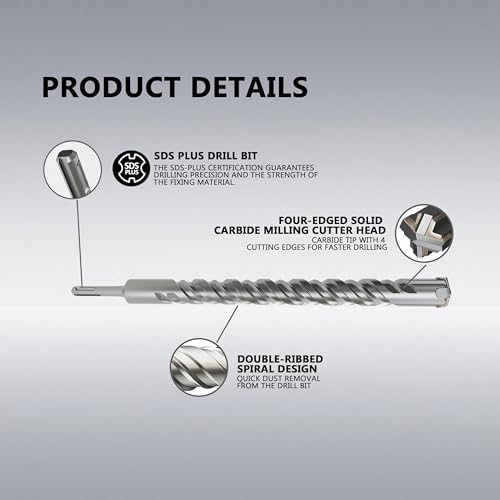 CATITO 1-1/8" x 18.11" SDS Plus Rotary Hammer Drill Bit, Professional Masonry Drill bit for Bricks, Cement Walls, and Concrete 1-1/8 inch（28mm） Length: 18.11"（460mm）