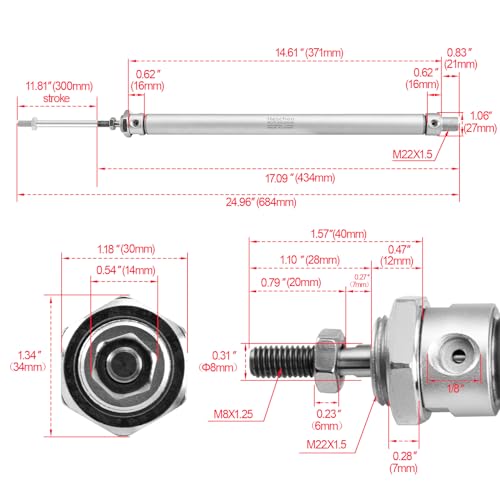 Heschen Pneumatic Slim Air Cylinder MAL 20-300 PT1/8 Port 20mm Bore 300mm Stroke Double Acting