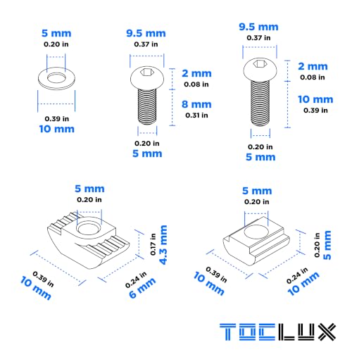 680 pcs 20 Series Aluminum Extrusion Silver M5 T-Nut and Screw Kit – Sliding & Drop-in T-Nuts, M5x8mm & M5x10mm Screws, Washers – for 6mm T-Slot Accessories Extruded Aluminum Hardware 680 pcs 20 Series M5 Silver