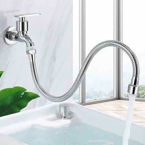 Tap Extension 50 cm, 360 Degree Swivel, 2 Modes Water Outlet, Stainless Steel, Polished, Perfect for Kitchen, Bathroom & More Adjustable - 2. Gear rotation adjustment: 50 cm