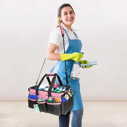 Large Cleaning Caddy Bag-Wearable, Waterproof, Heavy, Duty Pink