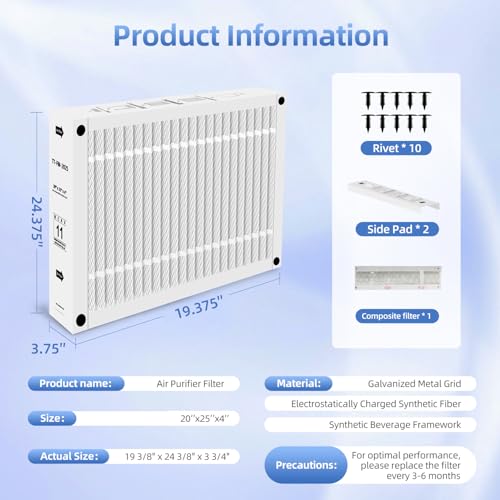 20x25x4 Filter Replacement For TopTech TT-FM-2025、Carrier TT-MAC-2522,1PC 20" x 25" x 4" 1