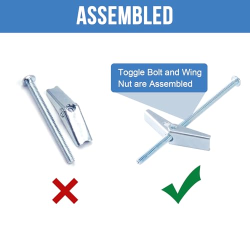 1/4"x3" Toggle Bolts (60 Pcs) 1/4 inch Wall Anchors for Drywall Heavy Duty, Butterfly Anchor Bolt for Hollow Wall, Sheetrock, Ceiling 1/4" (60 Pcs)
