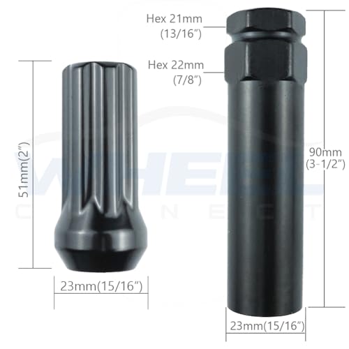 WHEEL CONNECT Spline Lug Nuts,14x1.5, Acorn for Conical Seat. Set of 24 with 1 Key and 1 Storage Bag, for Aftermarket Custom Tuner Wheel, Steel, Black Finish.M14 X 1.5 M14 X 1.5