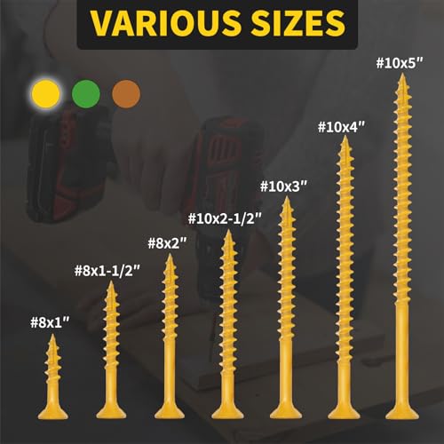 Wood Screws #10 x 3 310PCS #10 x 5 105PCS, FIXLINK Deck Screws, Epoxy Coated, T25 Star Bit Above 1500 Hour Salt Spray Coating Outdoor Decking Screws Excellent Rust Resistant for Wood Fence, Tan