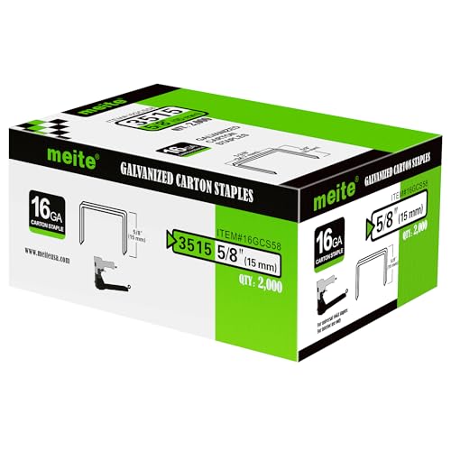 meite Carton Closing Staples 16 Gauge 1-3/8" Wide Crown 5/8" & 3/4" Leg Copper-Coated Carton Staples for Pneumatic or Manual Box Stapler Gun - Cardboard Closer Packaging