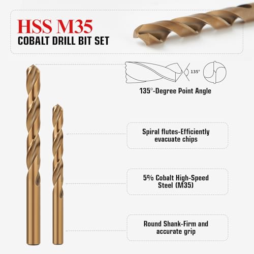 29pcs Cobalt Drill Bit Set (1/16"-1/2") M35 HSS Jobber Length Cobalt Drill-29pcs