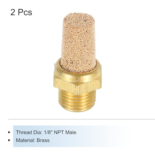 QUARKZMAN Pneumatic Silencer 1/8 Inch NPT Male Long Exhaust Silencer Solenoid Valve Brass Silencer Noise Silent Air Cylinder Accessories for Valve Set of 2 | Male Long Exhaust Silencer, Silencer Noise Silent Air Cylinder Accessories, for Valve