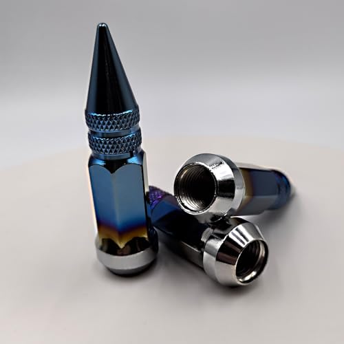 M12x1.5 Lug Burnt Blue Nuts Lug,Spiked Lug nut for Acura, Honda, Chevy, Hyundai, Toyota, Lexus, 20PCS 12x1.5 Lug Nuts with Socket Key.
