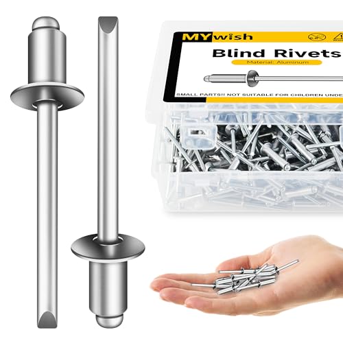 Mywish (300Pcs) 3/16" x 1/4" Blind Pop Rivets & (150Pcs) #8 x 2 Self Tapping Screws, 3/16 Aluminum Grip and Steel Mandrel Blind Rivets Flat Phillips Head Sheet Metal Screws