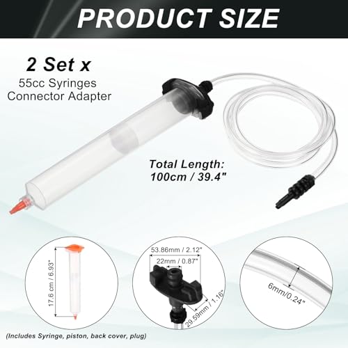 uxcell 2Pcs 55cc Air Tubing Glue Dispenser Syringes Kit, Syringes Connector Adapter Plastic Clear Tube Sleeve with Piston, End Cap, Top Hat for Industrial Glue Liquid Dispensing, Black