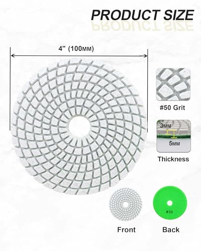 Wet Diamond Polishing Discs - 12 Pieces 100 mm Diamond Polishing Pad Grit 50 for Granite Marble Artificial Stone Quartz for Angle Grinder