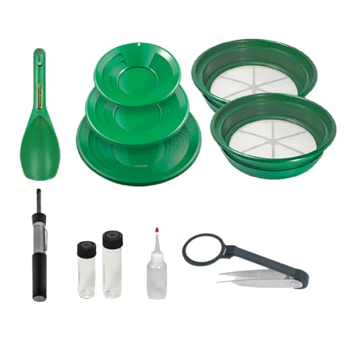 SE 11-Piece Gold Panning Kit - Complete Prospecting Set with Pans, Sieves, Tweezers, Glass Bottles, Sand Magnet, and More - Ideal for Beginners and Enthusiasts - GP5-KIT111