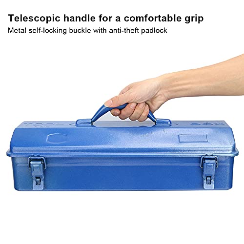 Thickened Metal Tool Box, Portable Empty Toolbox with Handle, Self Locking Buckle, Multifunction Heavy Duty Trunk Tool Storage Organizer for Home, Garage, Workshop (37 * 16 * 11 (350)) common