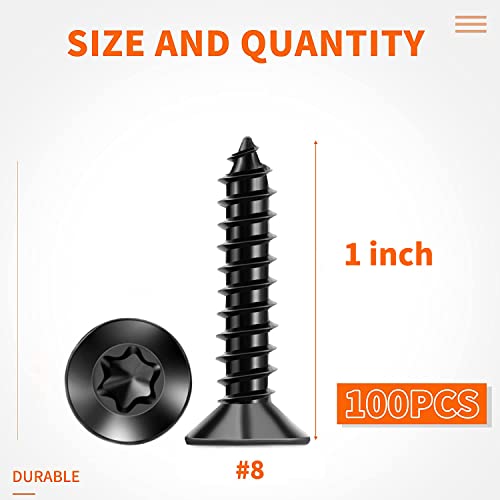 #8 X 3/4'' and #8 x 1'' Stainless Steel 18-8 (A2) Torx/Star Wood Screws, Black Coated Flat Head Full Threaded Screw by TPOHH, 200 PCS