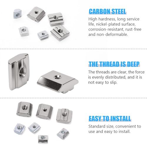 Glarks 75pcs M3/M4/M5 30 Series T-Slot Nut Kit, Carbon Steel T Slot Sliding Nuts, Metric Thread Slide in T-Nut, Hammer Head T Nut, European Standard Slide Nuts for 3030 Aluminum Profile