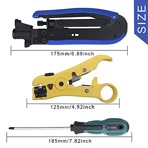 Delgada Coaxial Cable Crimper Kit Coax Compression Tool RG6 RG59 RG11 Cable Crimping Tool Connector Kit with 20PCS F Compression Connectors DL-YGB