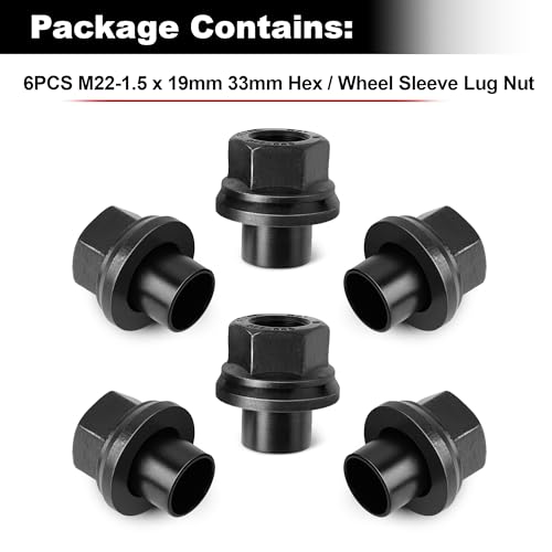 6PCS Two-Piece 19mm Sleeve Flanged Wheel Lug Nuts, M22x1.5 Hex 33mm for Heavy Duty Truck Semi Truck Fit Steel Dual Wheels with Hub Piloted Seat & 26mm Bolt Hole Size (6)