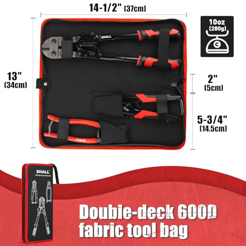 SHALL 3-Piece Bolt Cutters, 14" Heavy Duty Bolt Cutter, 8" Mini Bolt Cutter, 8" Wire Rope Cutter, Ergonomic Handle, More Efficient Leverage for Cutting Locks, Chains, Iron Wire, Carrying Case Included Red