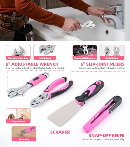 143-Piece Pink Tool Set, Home Repair Kit with Power Screwdriver for Women