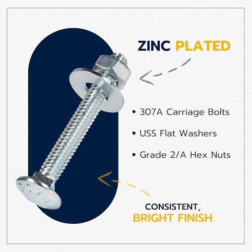 1/4" x 2" (100 Pack) Zinc Carriage Bolt Kit, Grade 307A by Makers Bolt 1/4 x 2