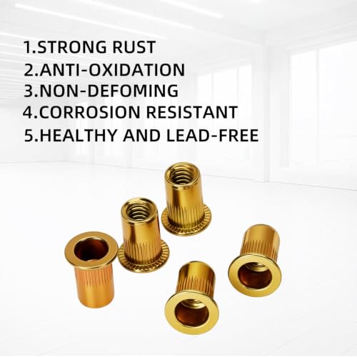 500Pcs 1/4-20 Rivet Nuts, Carbon Steel Zinc Plated Flat Head Threaded Inserts, UNC Knurled Body Nutserts for Metal Repair