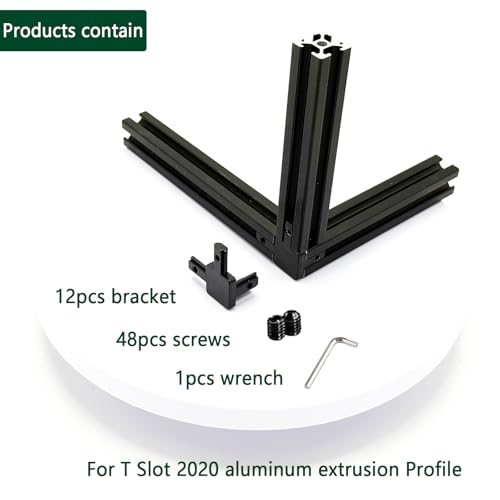200pcs M5 T-Nuts Screws Kit; 12Sets 2020 Aluminum Extrusion Hardware Accessories with Screws&Wrench, 12Pcs Black 3-Way Bracket with 50Pcs Set Screws for 2020 V T Slot Rail Aluminum Extrusion Profile