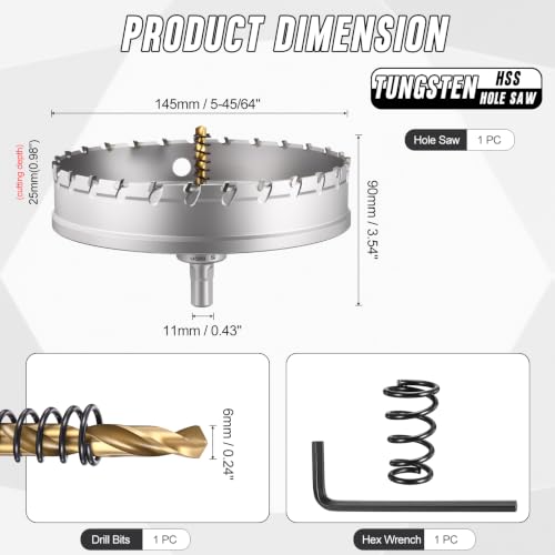 5-45/64" 145mm Hole Saw Tungsten Carbide TCT Hole Cutter W/Drill Bit 145mm (5-45/64")