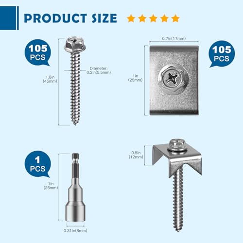 Fence Staples Fence Screws 304 Stainless Steel Fence Nails, HAGWARE Reusable Fence Nails for Wire Fence, Fencing Staples for Mesh and Woven Fencing Fence Staples 105Pcs 1.8" Screw x 105Pcs