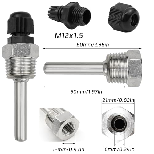 Pack of 2 Immersion Sleeve G1/2 Inch, 304 Stainless Steel Diving Sleeves, Temperature Sensor, Thread for Temperature Sensor, Immersion Protection Tubes for Thermocouples (50 mm) 50mm