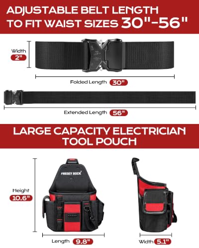 Electrician Tool Pouch with Quick Detach Belt Clip, Heavy Duty Tool Belt Pouches with Notebook Pocket, Tape Measure Holder & Screwdriver Loops for Carpenter, Contractor, HVAC Tech & DIY Large Pouch with Belt