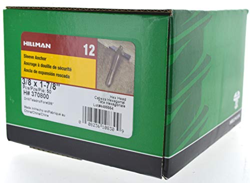 Hillman Sleeve Anchors, 3/8in x 1-7/8in, 50 Pack, Zinc