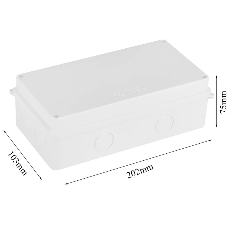 DAMORON junction box IP65 waterproof, surface-mounted junction box, Ø12-15 mm, ABS junction box large, flush-mounted junction box for wet rooms Floor, distribution box white (200x100x70mm) white
