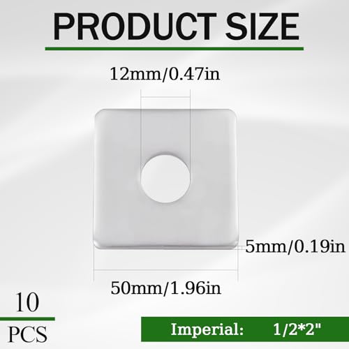 1/2x2 Square Plate Washers Heavy Duty Gasket 10pcs HS/DP-14 1/2x2"