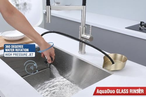AquaDuo Glass Rinser and Kitchen Sink Sprayer Combo, Stainless Steel Cup Washer, Cup Cleaner for Sink, Bar Glass Rinser, Bottle Washer Sink Attachment, Glass Cleaner for Sink