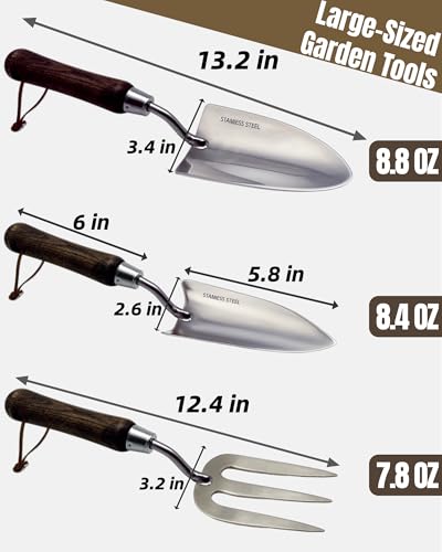 Garden Tool Set, 6PCS Heavy Duty Stainless Steel Gardening Hand Tools with Ropes, Includes Hand Cultivator Shovel Trowel Transplanter 2-in-1 Hoe Pruner, Ideal Gardening Gifts for Women Men (Classic) Classic 6-Piece Heavy Duty Garden Tool Set
