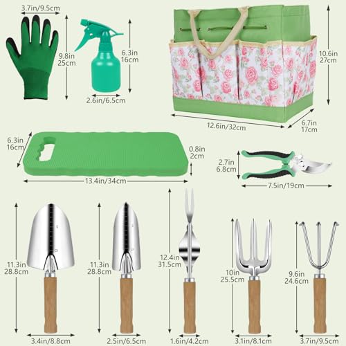 Garden Tool Set,10 Piece Garden Kit, and 3 Pieces Heavy Duty Stainless Steel Gardening Hand Tools,Gardening Gifts for Women Men Pink Floral Pattern Design