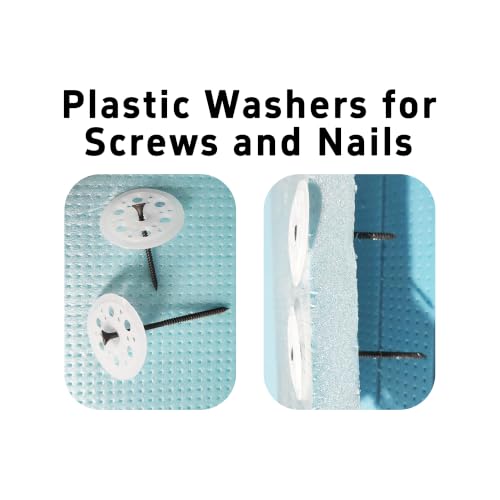 200PCS 46.5mm/1.82inch Plastic Washer Polypropylene Washers for Rigid Foam Board Insulation Fastening, White Plastic Load Spreading Flat Washers for Fixing Supporting Screws Nail Installation 200