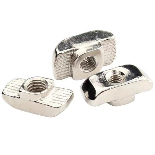100 Pcs 4545 Series M6 T Nuts, T Slot Nut Hammer Head Fastener Nut, Nickel Plated Carbon Steel Nut for European Aluminum Profile,Drop in T Slot Nuts Assortment Kit(45-M6) 45-M6(100 Pcs）