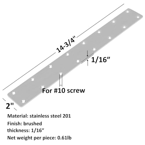 6 Pack 14-3/4" x 2" Long Flat Mending Plate Bracket, Stainless Steel 14-3/4" x 2" 6