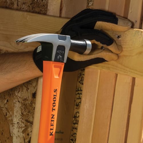Klein Tools H80718 Straight-Claw Hammer with Smooth Head, 18-Ounce, Fiberglass Non-Slip Shock Absorbing Grip Handle with Tether Hole, 15-Inch 18 oz Fiberglass Handle