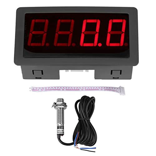 Digital Speedometer, 4 Digits LED Display + NPN Proximity Sensor for Measuring Temperature, Pressure, Physical Amount (Red/Blue) (Red)