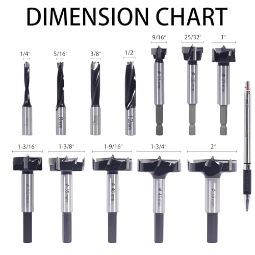 CSOOM Forstner Bit Set, 13PCS Forstner Drill Bits for Wood, Auger Opener Hexagonal Handle Drilling Cutting Tool for Hardwood, Softwood, Plastic, Plywood