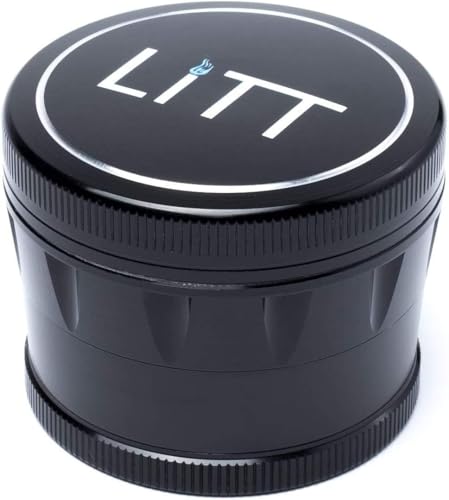 LITT 4 Piece Classic Grinder - Aluminium Grinder with Curved Teeth, Magnetic Top Lid, Kief Pollen Collector, Sharp Grinding Teeth Metal Herb & Spice Grinder, Lifestyle and Travel Accessories