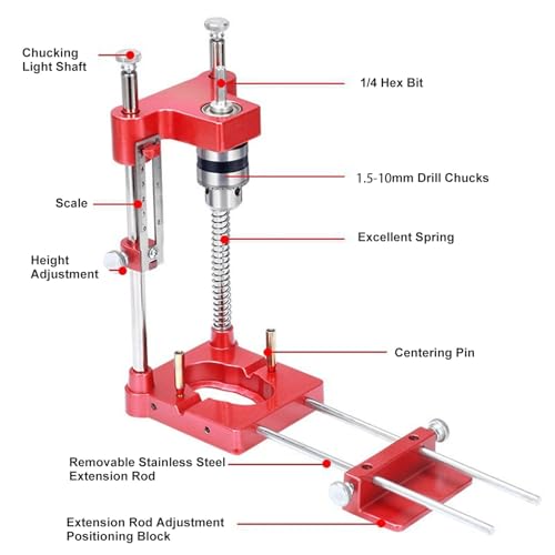 Garosa Portable Drilling Guide, Woodworking Drill Locator, Aluminum Alloy, with Chuck, Adjustable Pin Hole Drilling