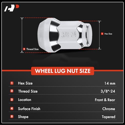 A-Premium Front & Rear 3/8"-24 Wheel Lug Nuts, Set of 16